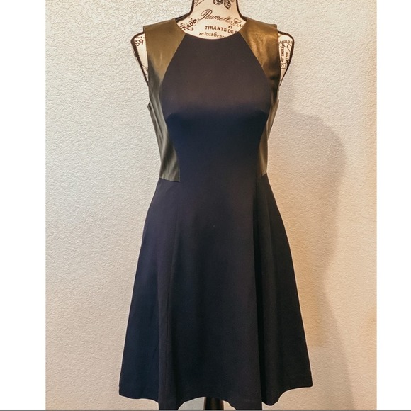 Eliza J Blue Dress with Black Leather Colorblock Side Panel, size 6 - Picture 2 of 12
